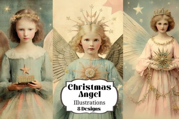 8 Christmas Angel Ethereal Dreamy Illustrations