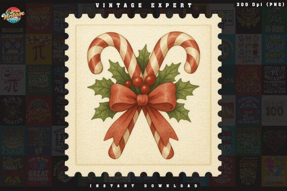 Candy Cane Christmas Postage Stamp PNG Review