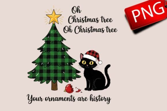 Cat with Christmas Tree: Festive Illustrations