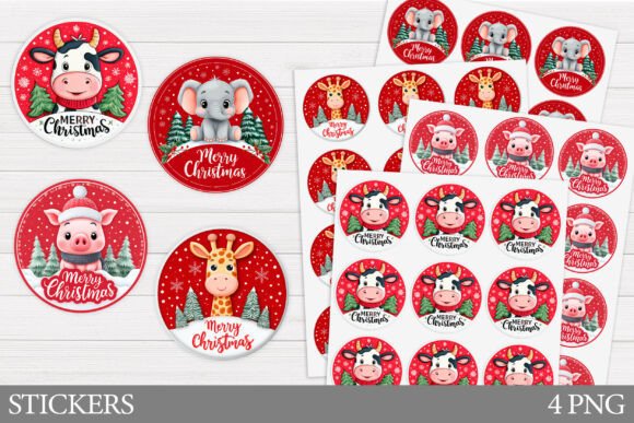 Christmas Animals Stickers Printable Illustrations