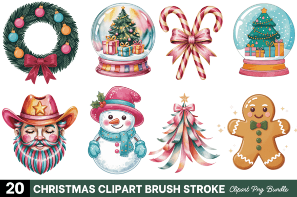 Christmas Clipart Brush Stroke Bundle: Illustrations