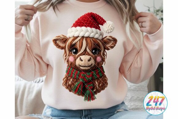 Christmas Highland Cow PNG Winter Knit Illustrations