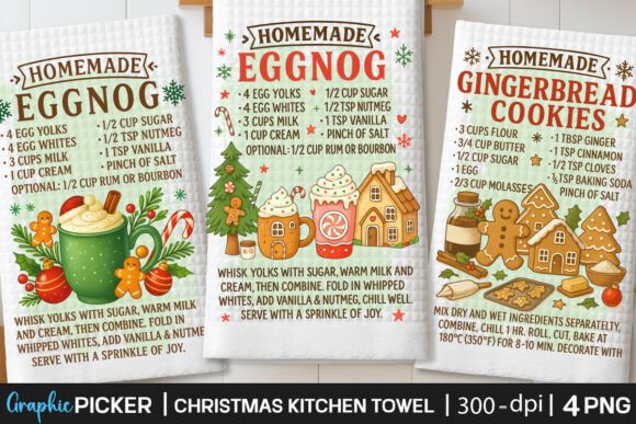 Christmas Kitchen Towel PNG: Festive Illustrations