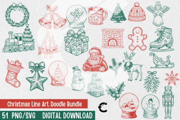 Christmas Line Art Doodle Bundle: Illustrations Review