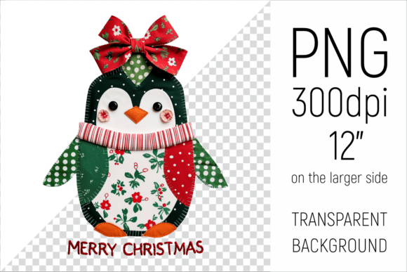 Christmas Patchwork Penguin Clipart & Illustrations
