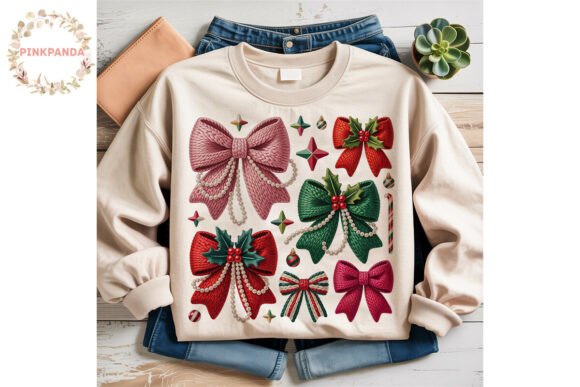 Christmas Textured Bows Clipart PNG for Illustrations