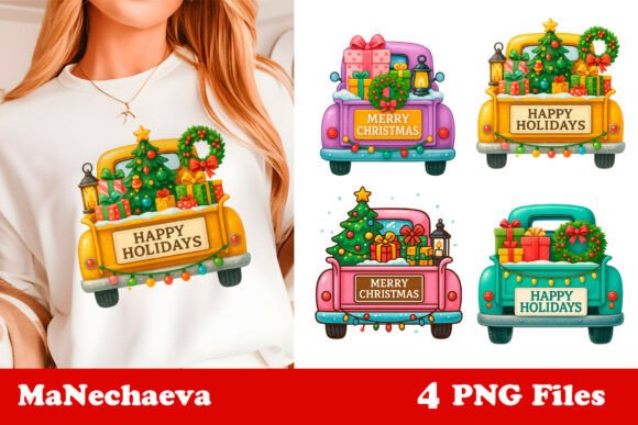 Christmas Truck Gift Clipart PNG: Festive Illustrations