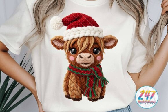 Crochet Highland Cow Faux Yarn Christmas Illustrations