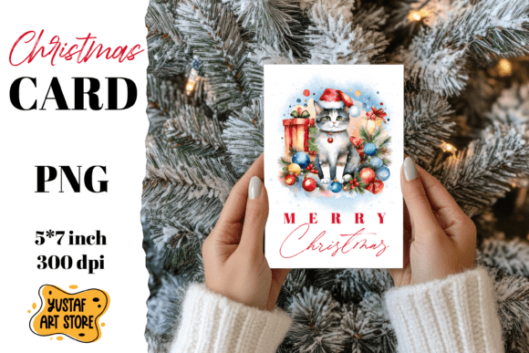 Cute Christmas Cat Card Printable Illustrations