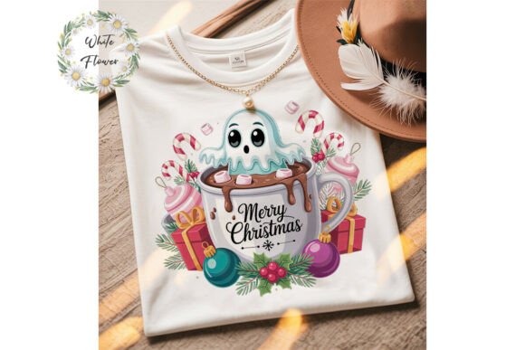Cute Ghost Hot Cocoa Christmas PNG & Illustrations