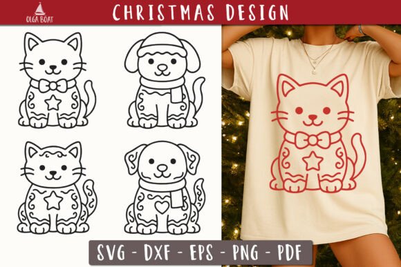 Gingerbread Cat Dog SVG: Festive Illustrations