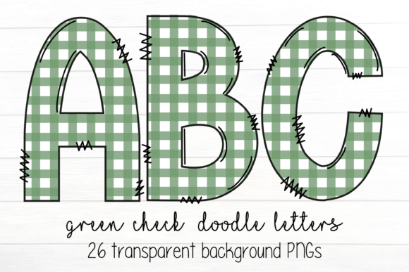 Green Check Christmas Doodle Letter Illustrations