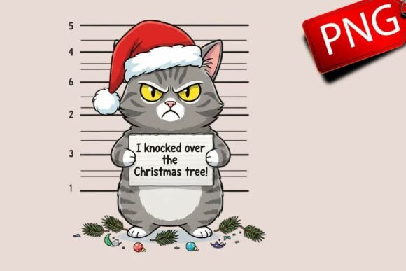 I Knocked over Christmas Tree Funny Cat Illustrations