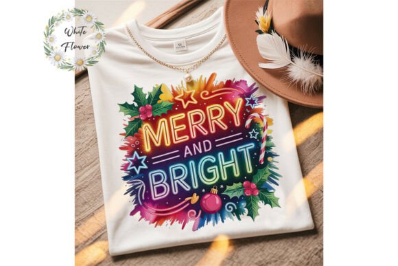 Merry Bright Neon Christmas PNG Clipart: Illustrations