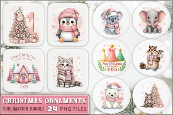 Pink Christmas Ornaments PNG Bundle: Festive Illustrations