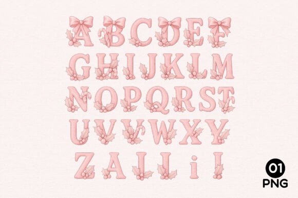 Pink Coquette Christmas Alphabet PNG: Festive Illustrations for Branding