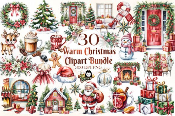Review: Watercolor Warm Christmas Clipart Bundle for Embroidery