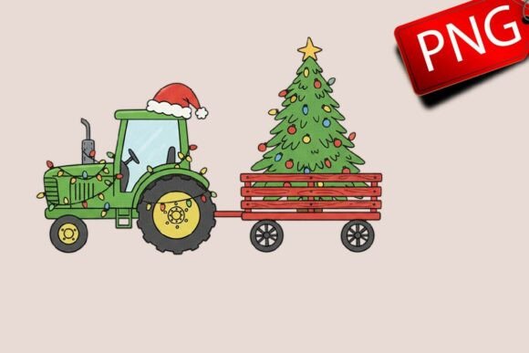 Tractor Farm Christmas Sublimation Illustrations