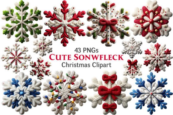 Whimsical Christmas Sonwfleck Clipart: Illustrations