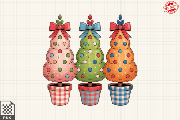 Whimsical Christmas Topiary Tree Clipart for Illustrations