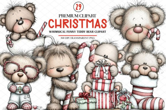 Whimsical Funny Christmas Teddy Bear Illustrations Review
