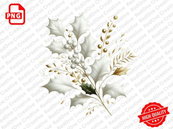White Gold Watercolor Christmas Clipart & Illustrations