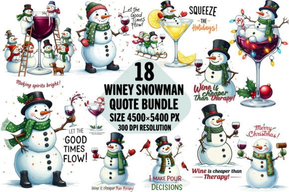 Winey Snowman Bundle: Festive Illustrations